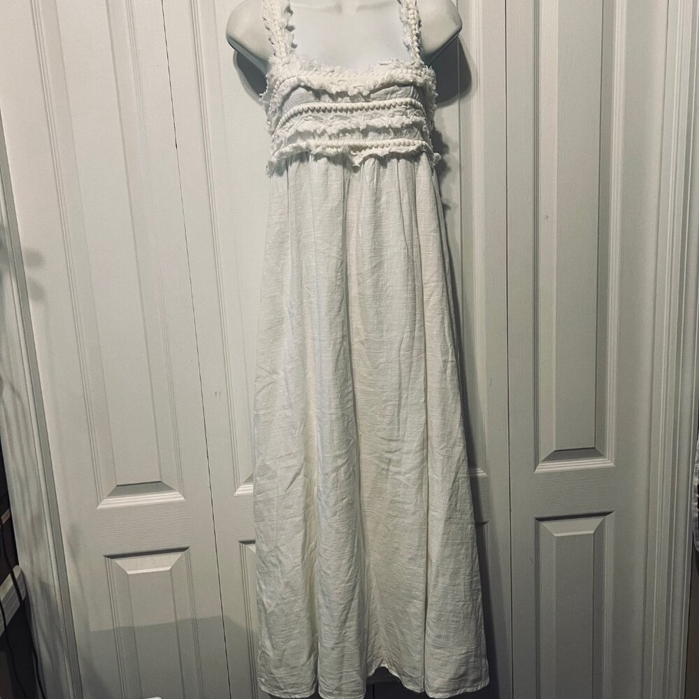 Mango White Maxi Dress with Ruffled Bodice